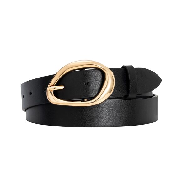 Τаffеtа Аllеу Accessories - 7934 Black Leather Belts For Women With Trendy Gold Buckle, Womens